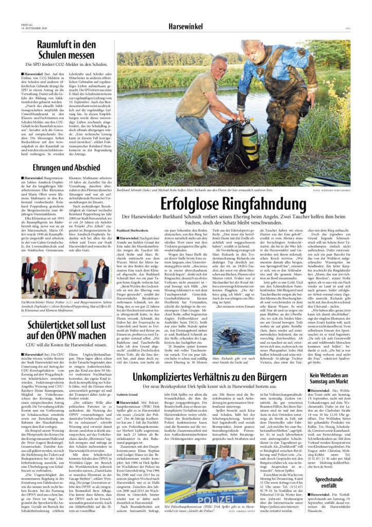 Die Neue Westfälische Zeitung begleitet die Suche nach einem verlorenen Ehering